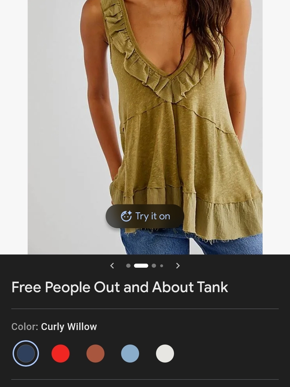 Free People Out And About  V-Neck Tank.     In Curly Willow Ruffle